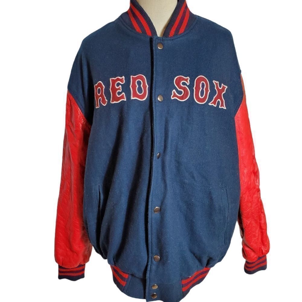 Vintage 1990s MLB Licensed Boston Red Sox Blue Wool and Leather Varsity Jacket